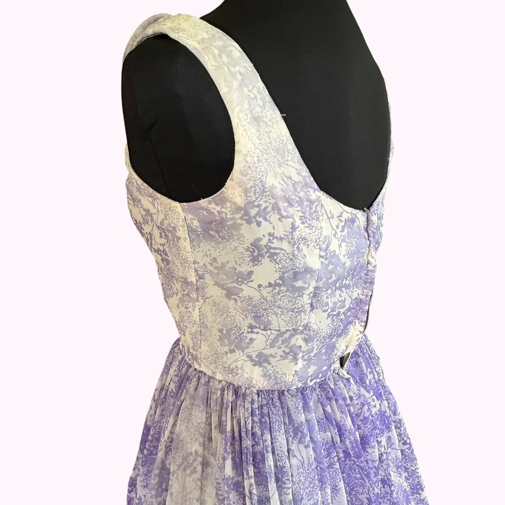 Vintage 1950s Floral Fit and Flare Dress Purple White Extra Small - Picture 11 of 12